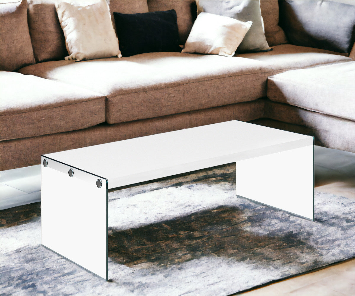 44" Taupe And Clear Glass Coffee Table