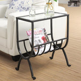18" Clear And Black Glass Trestle Console Table With Storage