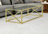 44" Clear And Gold Glass And Iron Coffee Table