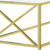 44" Clear And Gold Glass And Iron Coffee Table