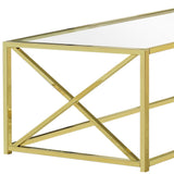 44" Clear And Gold Glass And Iron Coffee Table