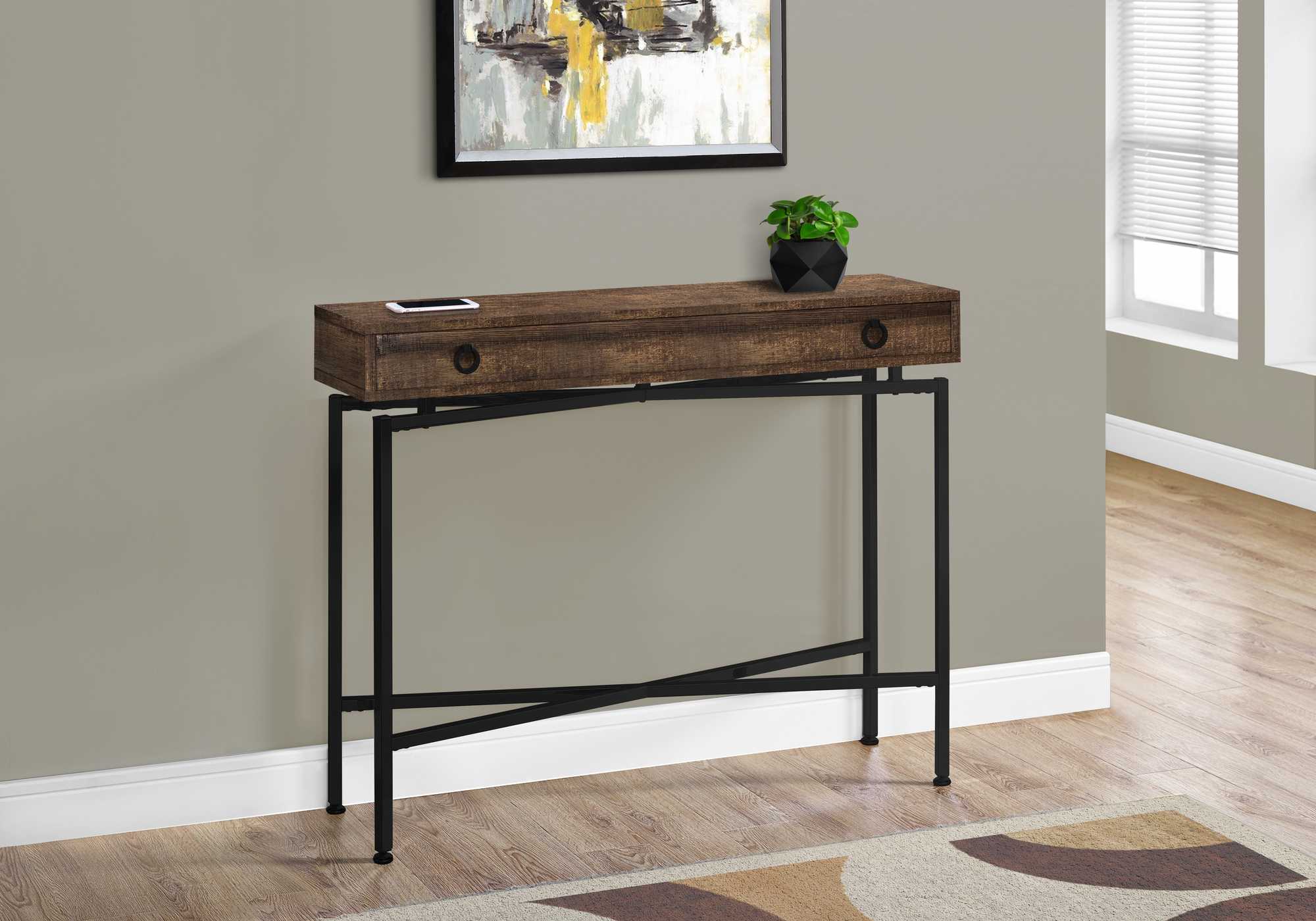 32.5" Brown Particle Board Accent Table With Black Legs