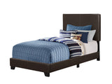 Solid Wood Twin Brown Upholstered Faux Leather Bed