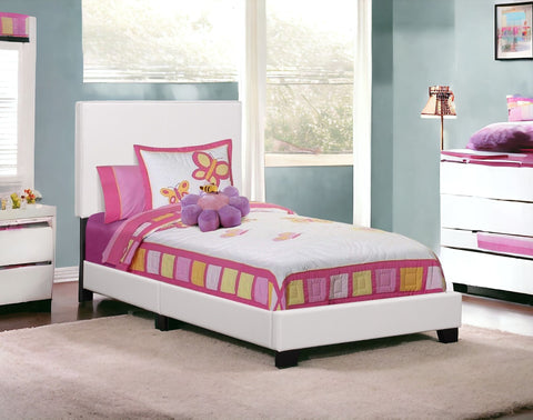 Solid Wood Twin White Upholstered Faux Leather Bed