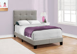 Twin Tufted Gray Upholstered Linen Bed With Nailhead Trim