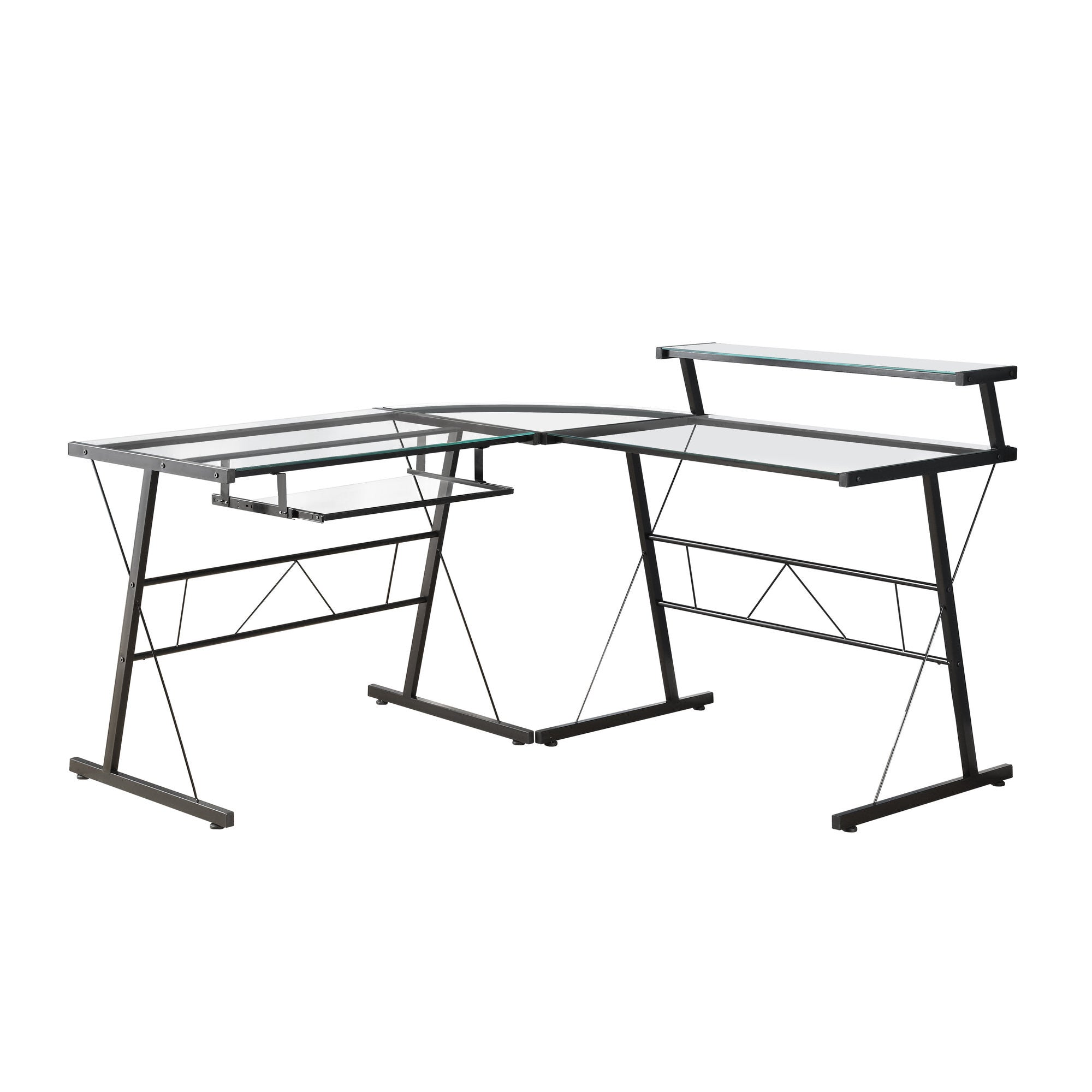 23" Clear and Black Glass L Shape Computer Desk