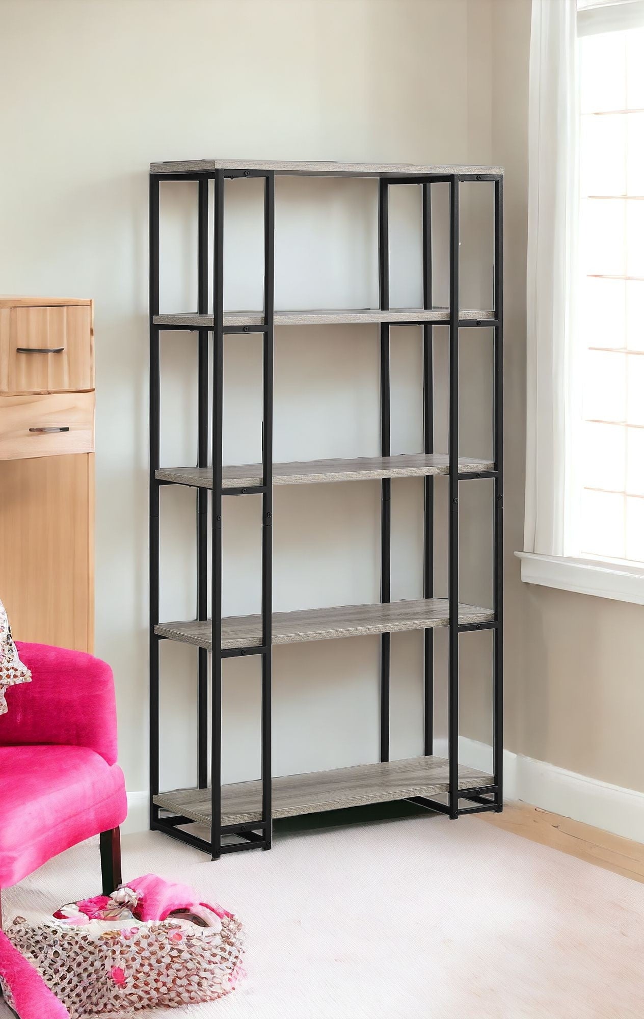 62" Taupe Four Tier Etagere Bookcase