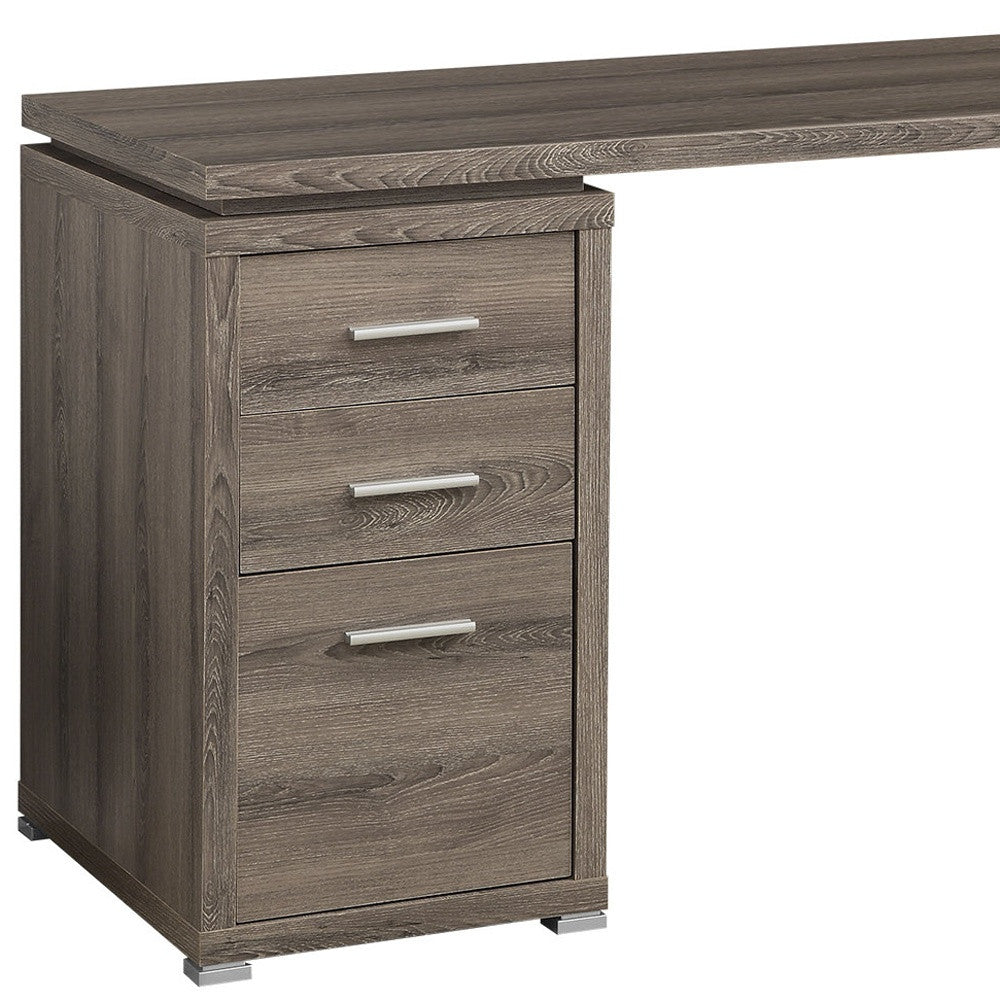 47" Taupe L Shape Computer Desk With Three Drawers