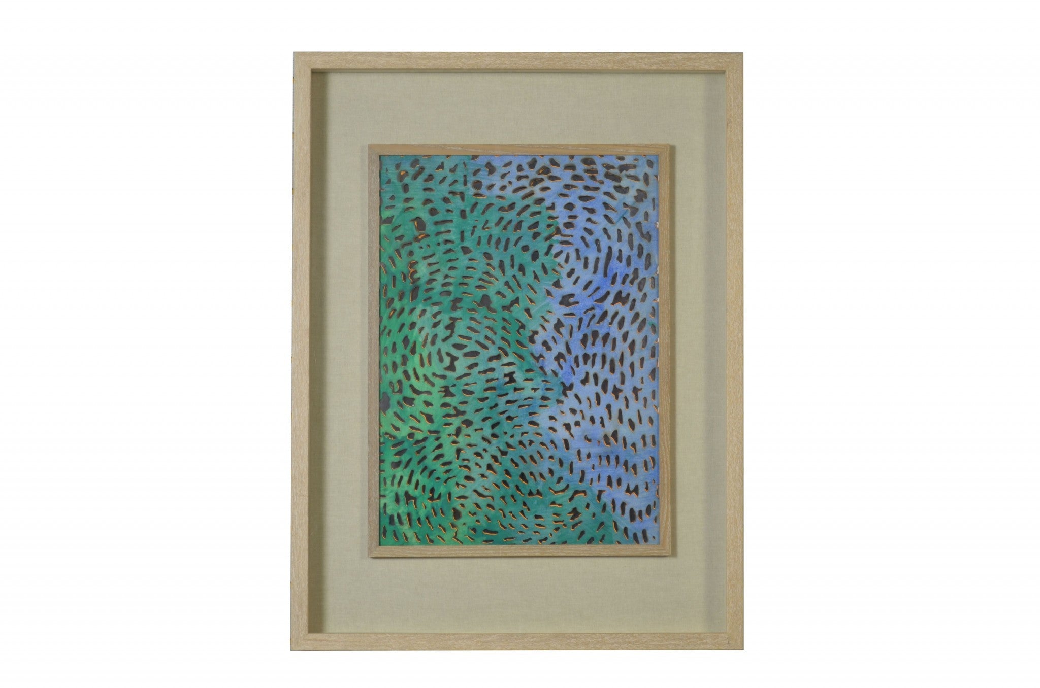 Swirling Blues And Greens Light Wood Shadowbox Wall Art