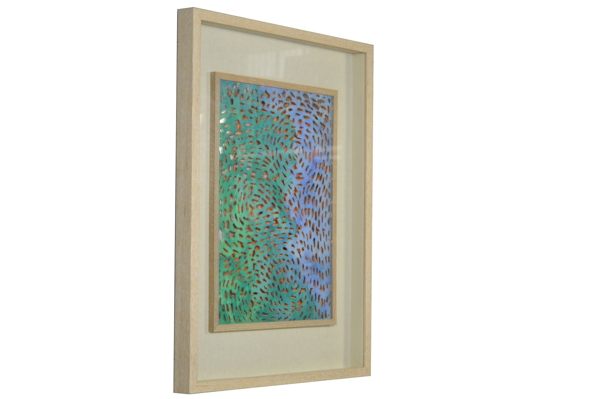 Swirling Blues And Greens Light Wood Shadowbox Wall Art