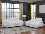 86" White And Silver Leather Sofa