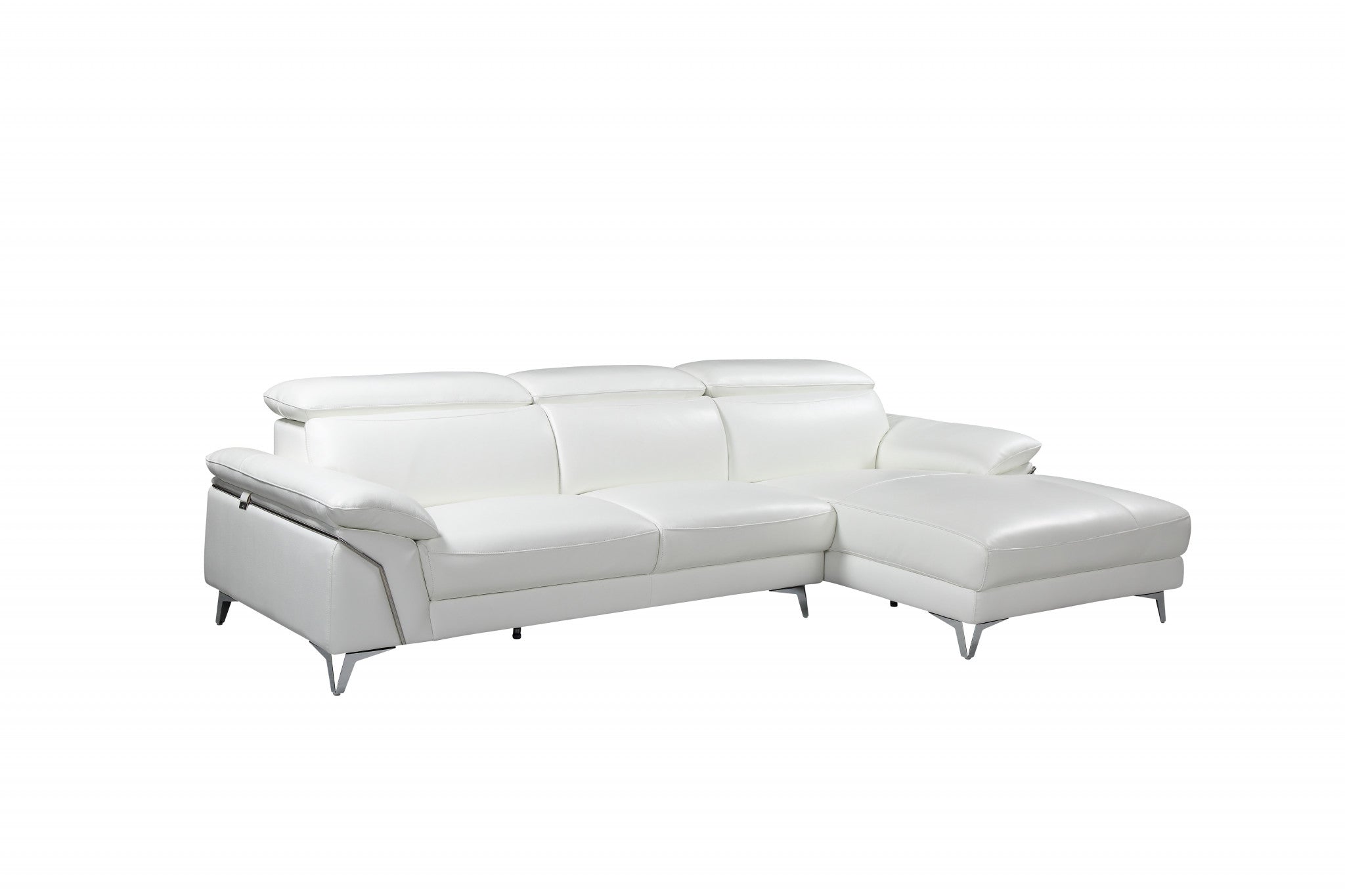 87" White And Silver Italian Leather Sofa
