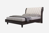 Solid Wood King Tufted Beige Upholstered Faux Leather Bed With Nailhead Trim