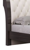 Solid Wood Queen Tufted Beige Upholstered Faux Leather Bed With Nailhead Trim