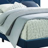 Dark Teal Standard Bed Upholstered With Nailhead Trim And With Headboard