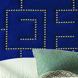 Dark Blue Standard Bed Upholstered With Nailhead Trim And With Headboard