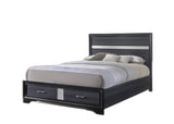 Beige And Black Upholstered Wooltwo Drawer Bed