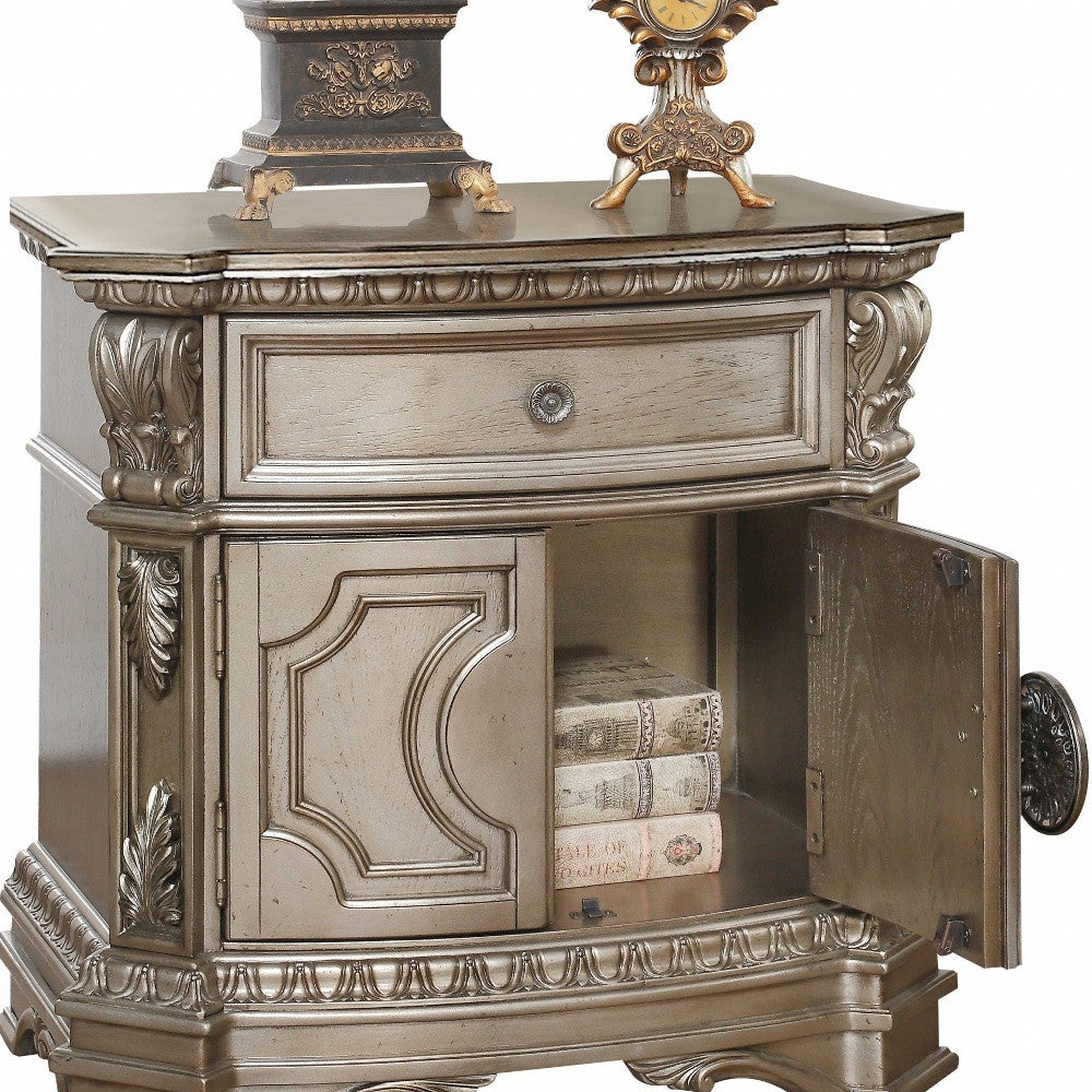 29" Champagne One Drawer Faux Marble and Solid Wood Nightstand With Storage