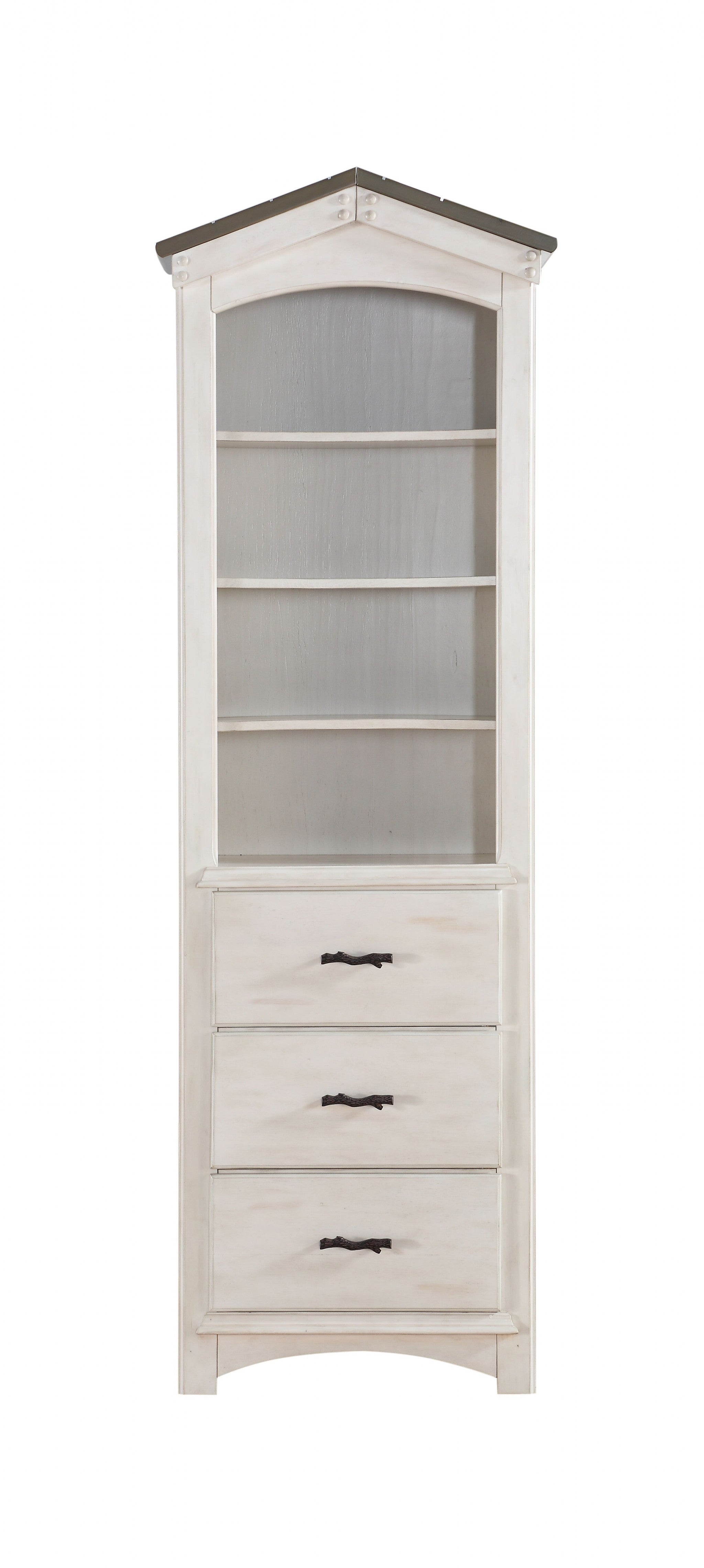 78" Gray and White Solid Wood Four Tier Barrister Bookcase with Three Drawers