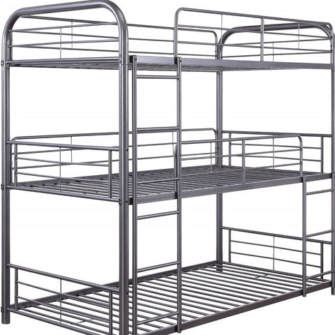 42" X 79" X 74" Gunmetal Metal Triple Bunk Bed - Twin