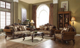 69" Brown Polyester Blend Damask Chesterfield Loveseat and Toss Pillows