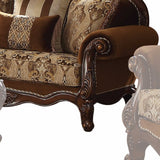 69" Brown Polyester Blend Damask Chesterfield Loveseat and Toss Pillows