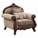 38" Beige And Brown Velvet Floral Club Chair