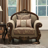 38" Beige And Brown Velvet Floral Club Chair