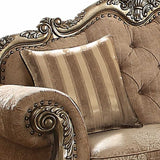 69" Gray And Off White Polyester Blend Damask Chesterfield Loveseat and Toss Pillows