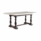 38" White and Gray Marble and Solid Wood Dining Table