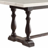 38" White and Gray Marble and Solid Wood Dining Table