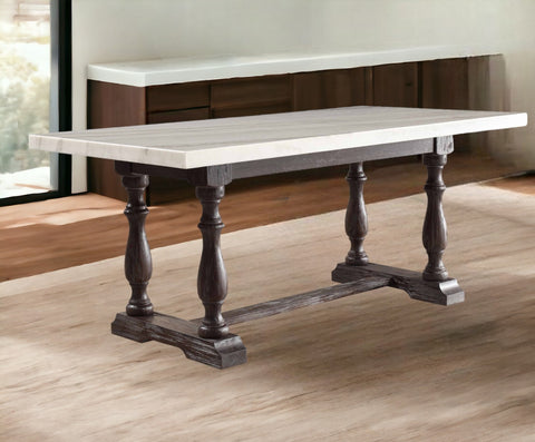 38" White and Gray Marble and Solid Wood Dining Table