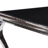 80" Black and White Glass and Stainless Steel Dining Table