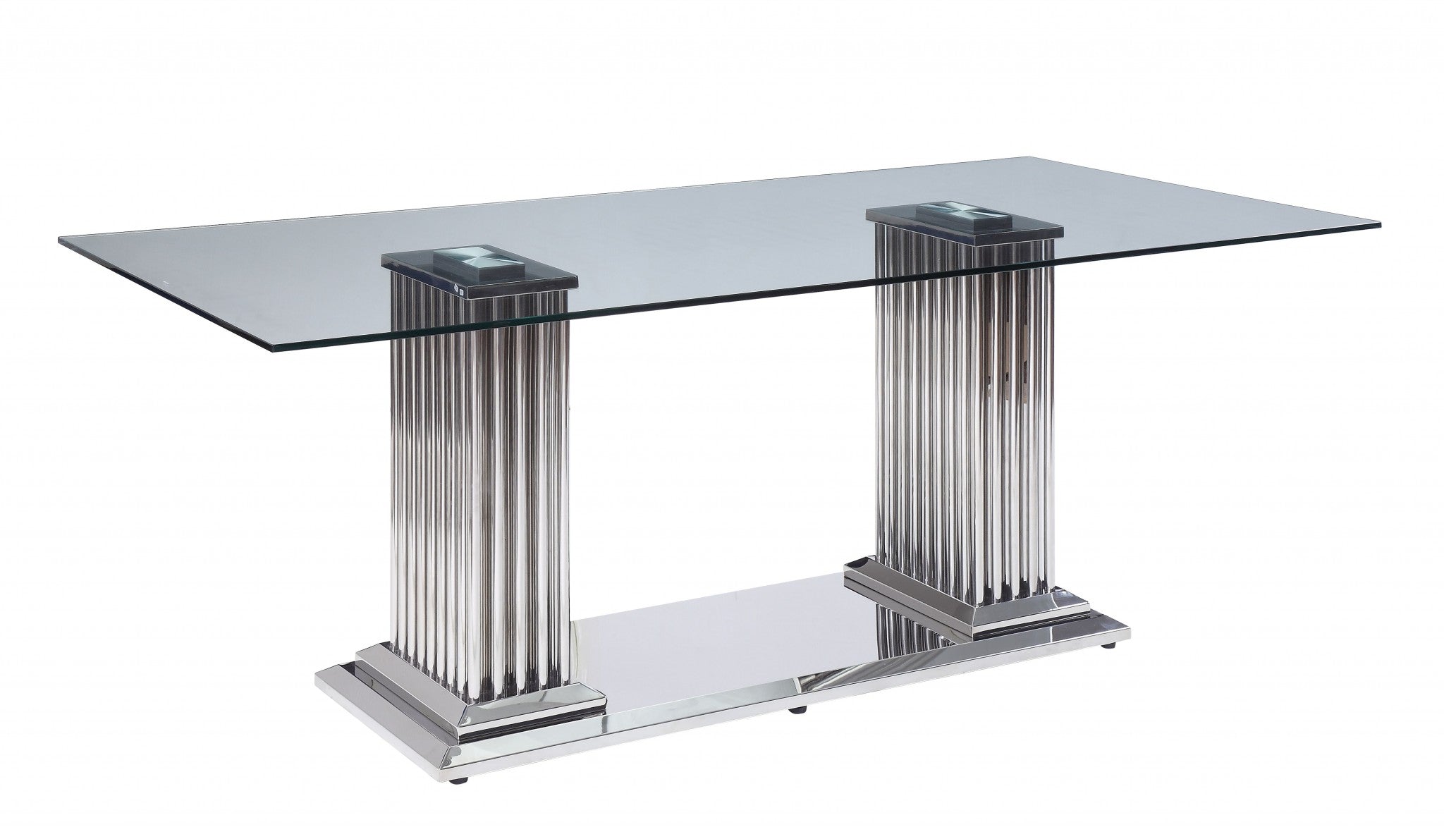 39" Clear and Silver Glass and Stainless Steel Dining Table