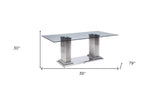 39" Clear and Silver Glass and Stainless Steel Dining Table