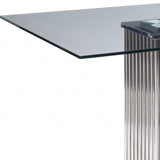 39" Clear and Silver Glass and Stainless Steel Dining Table