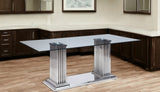 39" Clear and Silver Glass and Stainless Steel Dining Table