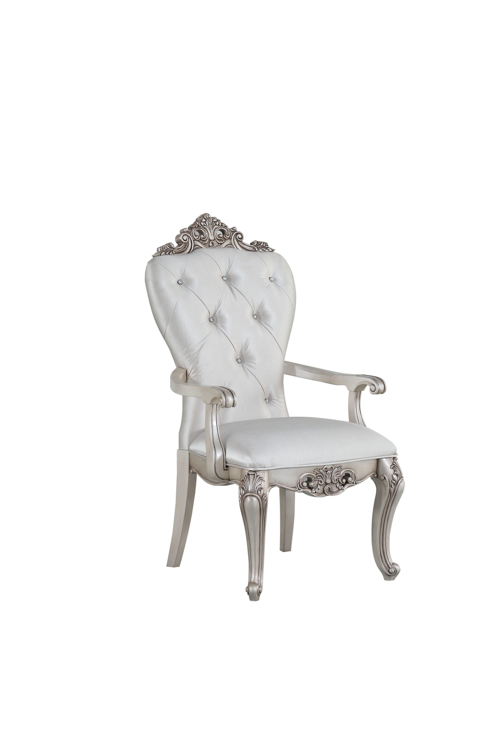 Set Of Two 25" Silver And Pearl Fabric Tufted Side Chair