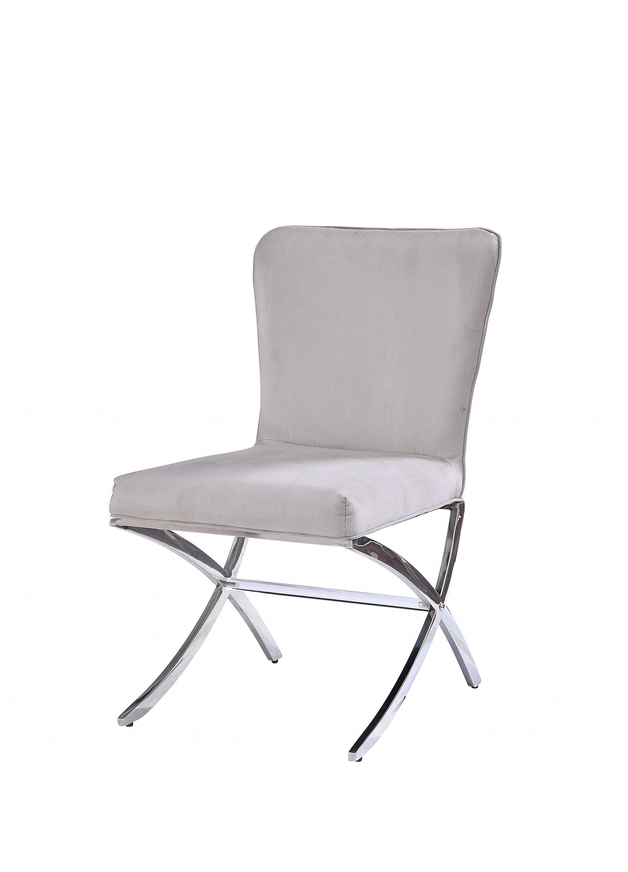 24" Beige Velvet And Silver Parsons Chair