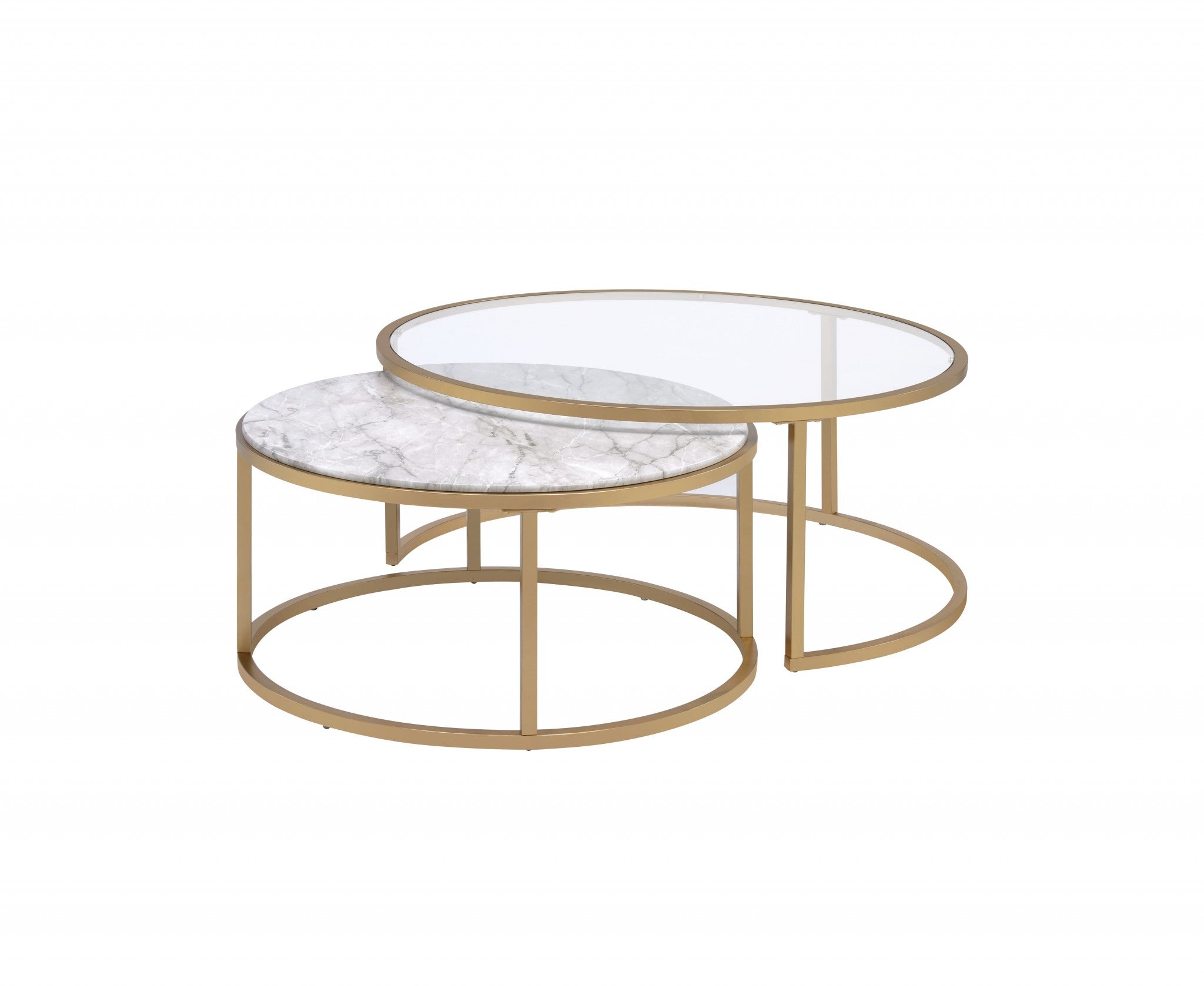 16" Gold And Clear Glass Round Mirrored Nested Tables