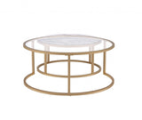 36" Clear And Gold Glass And Iron Round Nested Coffee Tables