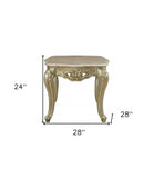 24" Antiqued White Faux Marble Square End Table