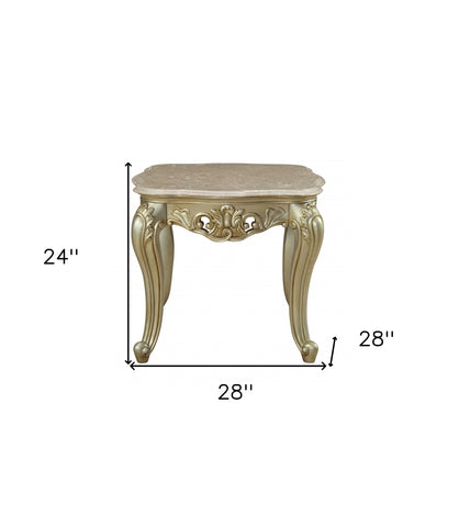 24" Antiqued White Faux Marble Square End Table