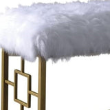 18" White and Gold Upholstered Faux Fur Bench