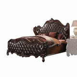 King Tufted Dark Brown Upholstered Faux Leather Bed With Nailhead Trim