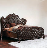 King Tufted Dark Brown Upholstered Faux Leather Bed With Nailhead Trim