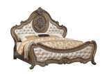 Queen Tufted Bronze Upholstered Faux Leather Bed With Nailhead Trim