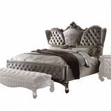 King Tufted Gray And Gray and Black Upholstered Velvet Bed With Nailhead Trim