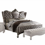 King Tufted Gray And Gray and Black Upholstered Velvet Bed With Nailhead Trim