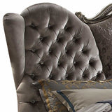 King Tufted Gray And Gray and Black Upholstered Velvet Bed With Nailhead Trim